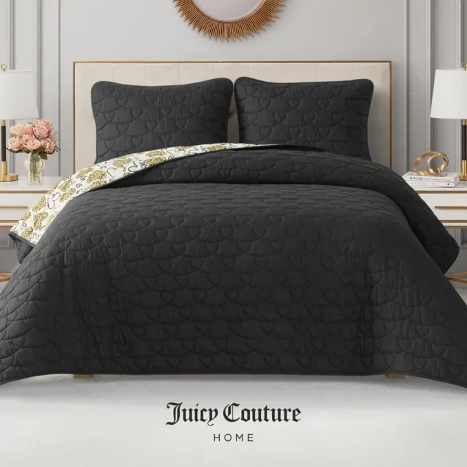 Cheetah Doodle Hearts Quilt Set