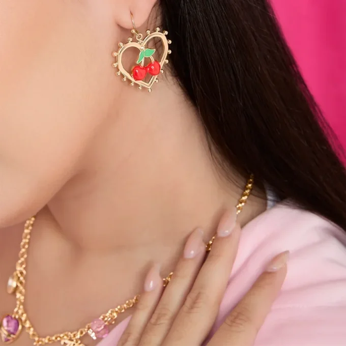 Cherry Heart Drop Earrings