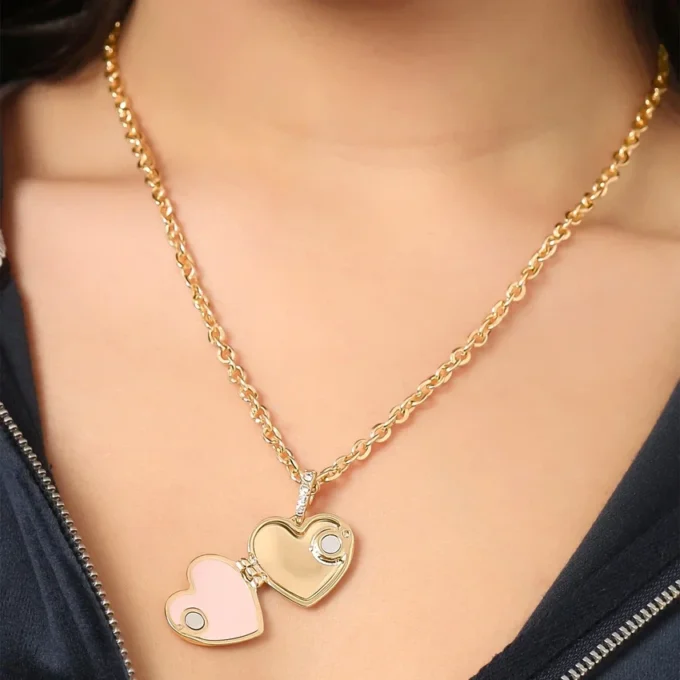 Crystal Heart Locket Pendant Necklace