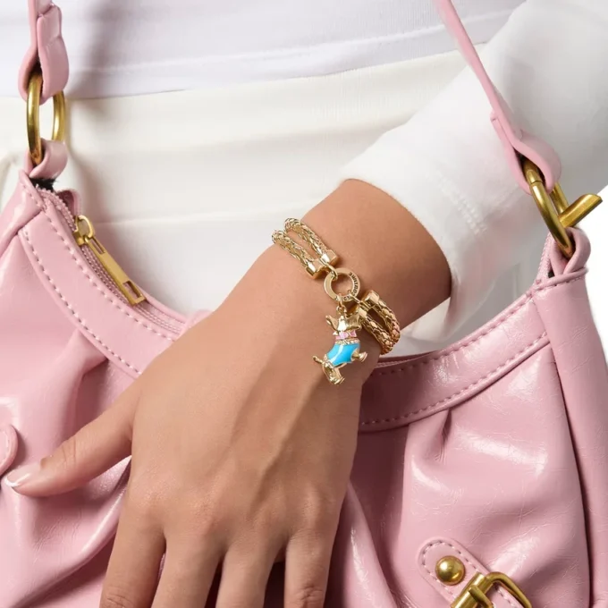 Double Chain Bracelet with Blue Dog Charm