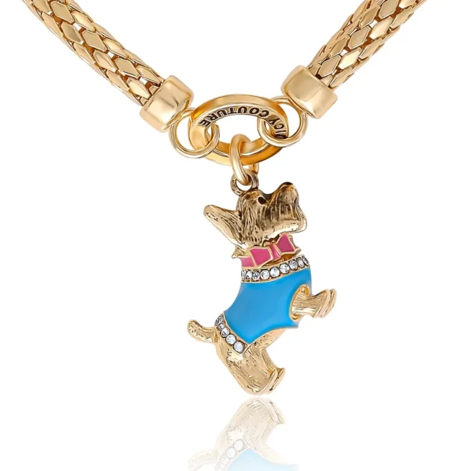 Double Chain Bracelet with Blue Dog Charm