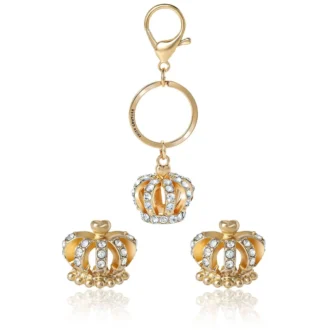 Gold-Tone Crystal Crown Keychain Bag Charm & Earring Set Gold-Tone Crystal Crown Keychain Bag Charm & Earring Set