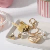 Gold-Tone Heart Keychain Bag Charm & Earring Set