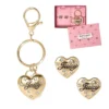 Gold-Tone Heart Keychain Bag Charm & Earring Set