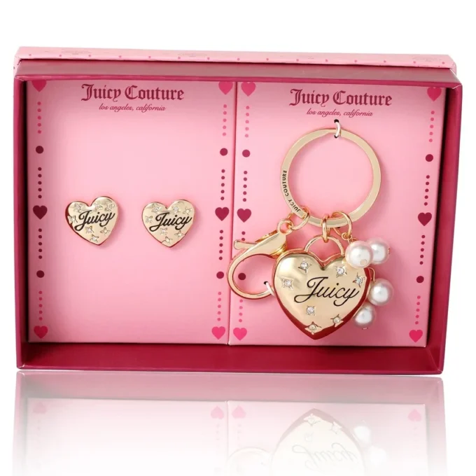 Gold-Tone Heart Keychain Bag Charm & Earring Set