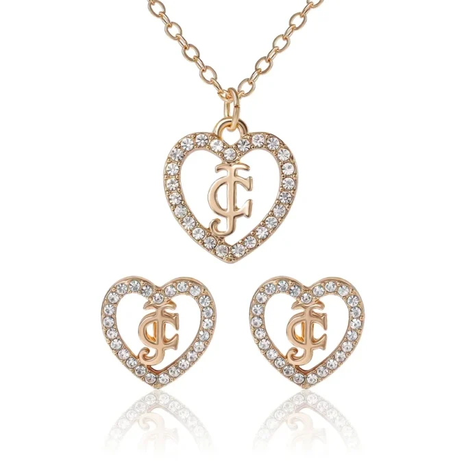 Gold-Tone Pava Heart Necklace & Stud Earrings Set