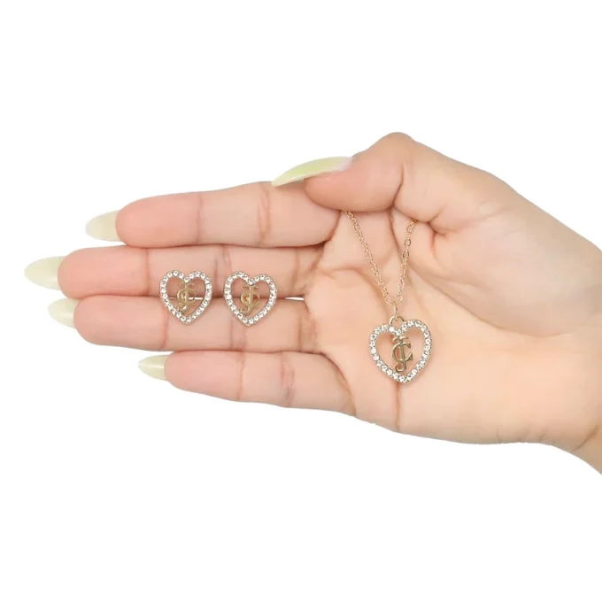Gold-Tone Pava Heart Necklace & Stud Earrings Set