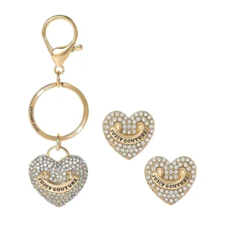Gold-Tone Pave Heart Keychain Bag Charm & Earrings Set Gold-Tone Pave Heart Keychain Bag Charm & Earrings Set