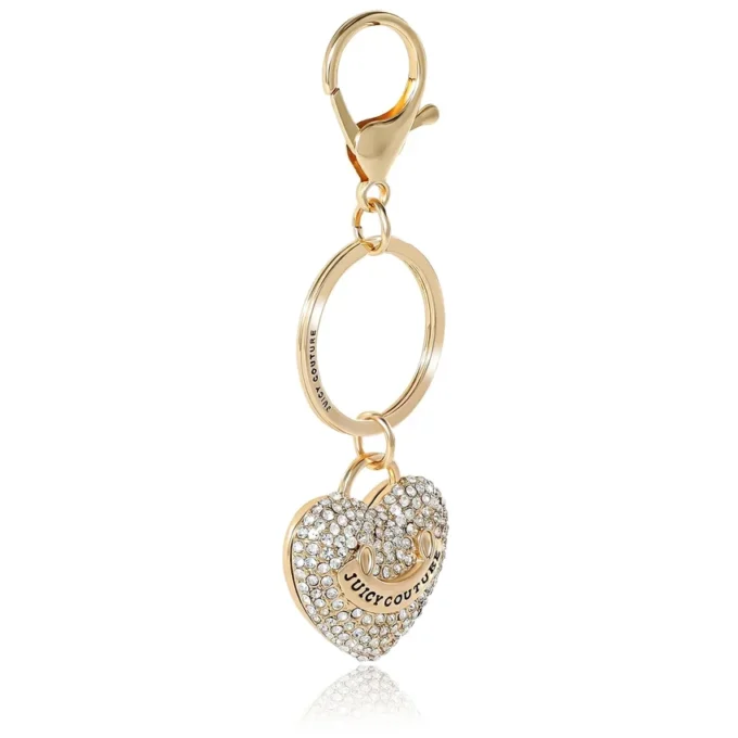 Gold-Tone Pave Heart Keychain Bag Charm & Earrings Set