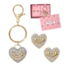 Gold-Tone Pave Heart Keychain Bag Charm & Earrings Set