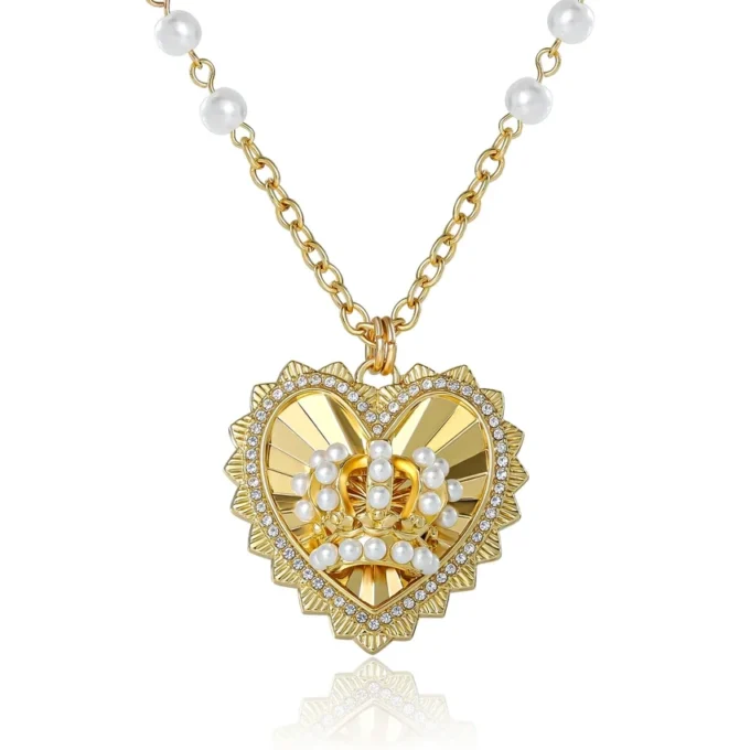 Heart Crown Necklace with Pearl Accent