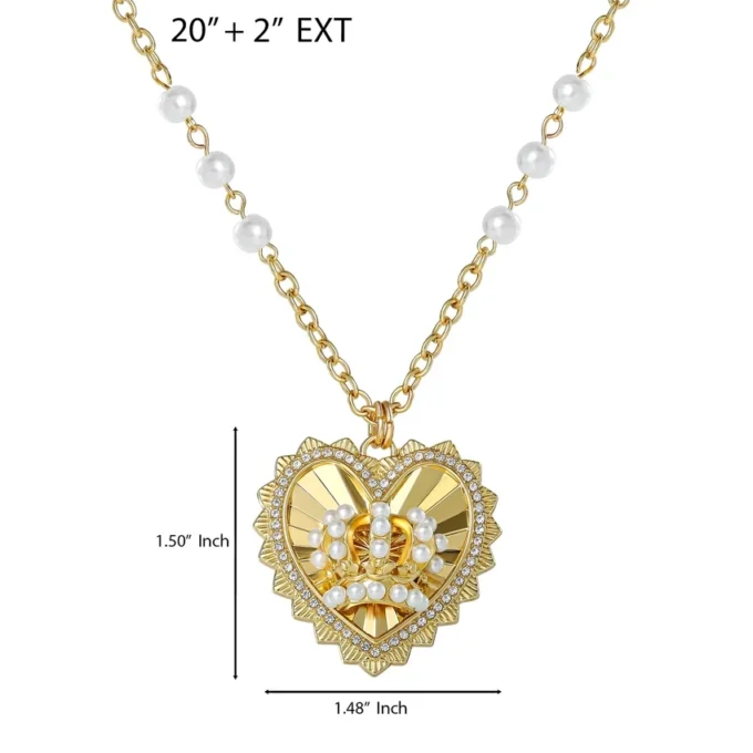 Heart Crown Necklace with Pearl Accent