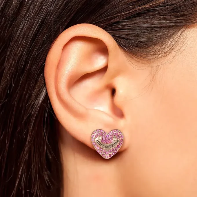 Heart Stud Earrings with Crystal Accents Heart Stud Earrings with Crystal Accents