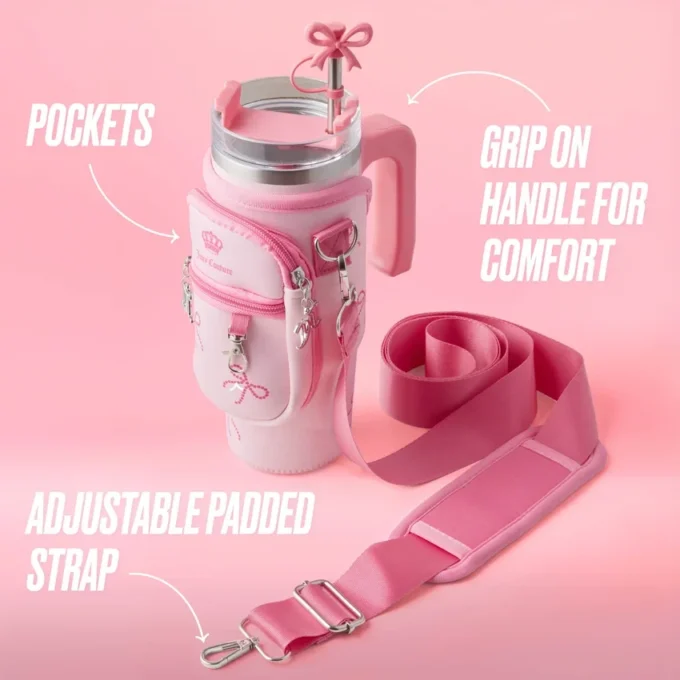 Jetsetter Hydration Stainless Steel Tumbler with Handle, Straw & Topper with Neoprene Crossbody Pouch