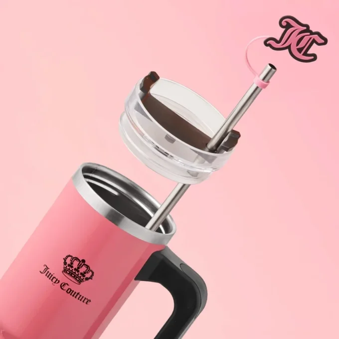 Jetsetter Hydration Stainless Steel Tumbler with Handle, Straw & Topper with Neoprene Crossbody Pouch