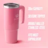 Jetsetter Hydration Stainless Steel Tumbler with Handle, Straw & Topper with Velour Crossbody Pouch
