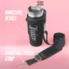 Jetsetter Hydration Stainless Steel Tumbler with Handle, Straw & Topper with Velour Crossbody Pouch