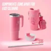 Jetsetter Hydration Stainless Steel Tumbler with Handle, Straw & Topper with Velour Crossbody Pouch