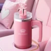 Jetsetter Hydration Stainless Steel Tumbler with Handle, Straw & Topper with Velour Crossbody Pouch