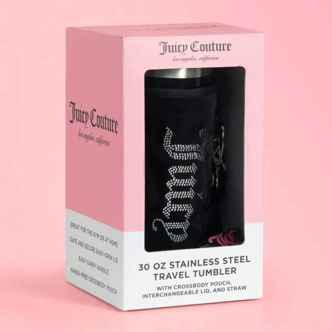 Jetsetter Hydration Stainless Steel Tumbler with Handle, Straw & Topper with Velour Crossbody Pouch