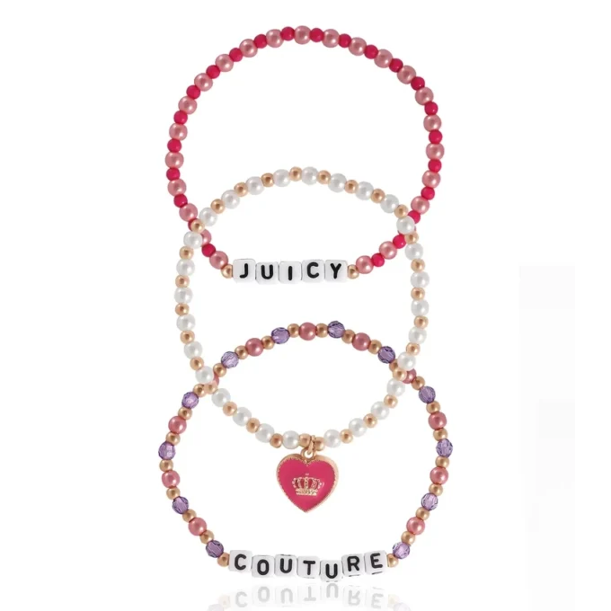 Kids Choose Juicy Heart Charm 3 Piece Beaded Bracelet Set