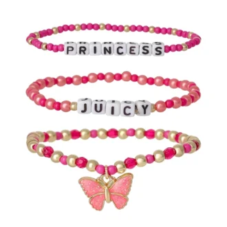 Kids Juicy Pink Butterfly Beaded Bracelet Set Kids Juicy Pink Butterfly Beaded Bracelet Set