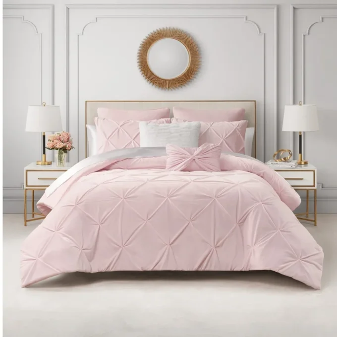 Kiss Pleat Micromink Comforter Set with Decorative Pillows Kiss Pleat Micromink Comforter Set with Decorative Pillows