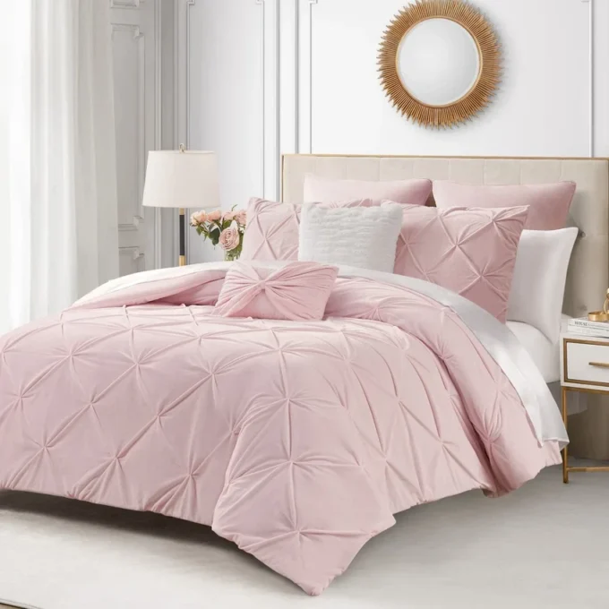 Kiss Pleat Micromink Comforter Set with Decorative Pillows Kiss Pleat Micromink Comforter Set with Decorative Pillows