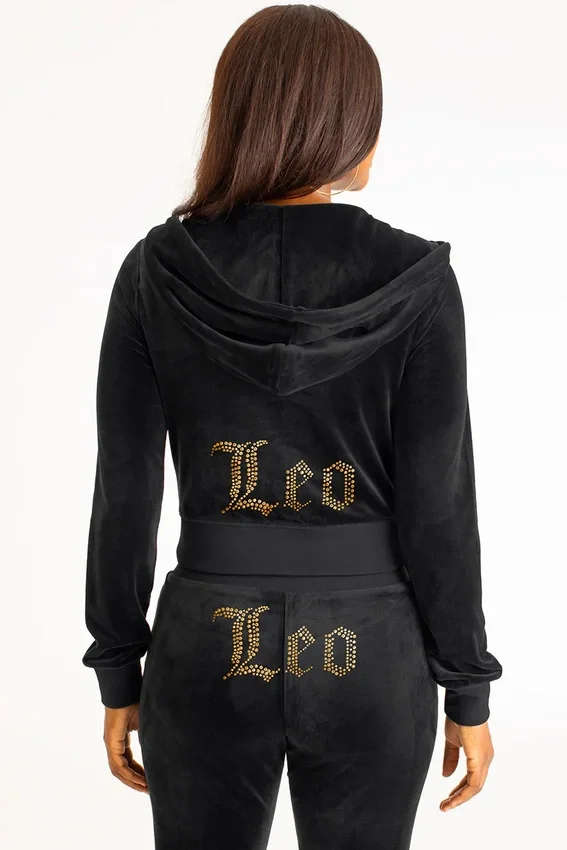 Leo Customizable Big Bling Velour Hoodie Leo Customizable Big Bling Velour Hoodie