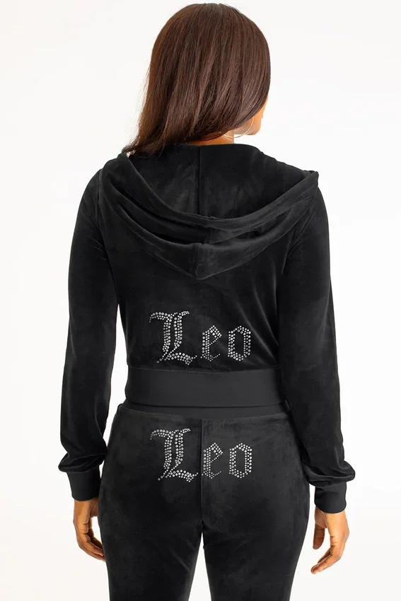 Leo Customizable Big Bling Velour Hoodie Leo Customizable Big Bling Velour Hoodie