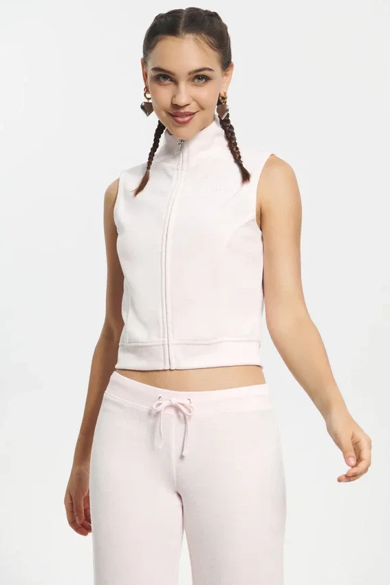 Mockneck Cotton Velour Zip-Up Vest Mockneck Cotton Velour Zip-Up Vest