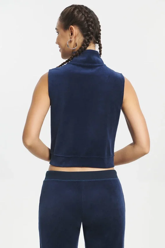 Mockneck Cotton Velour Zip-Up Vest Mockneck Cotton Velour Zip-Up Vest