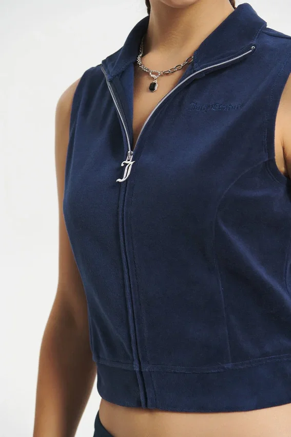 Mockneck Cotton Velour Zip-Up Vest Mockneck Cotton Velour Zip-Up Vest