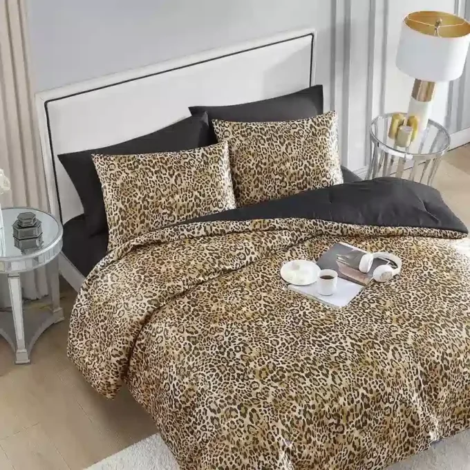 Monica Leopard Satin Reversible Comforter Set