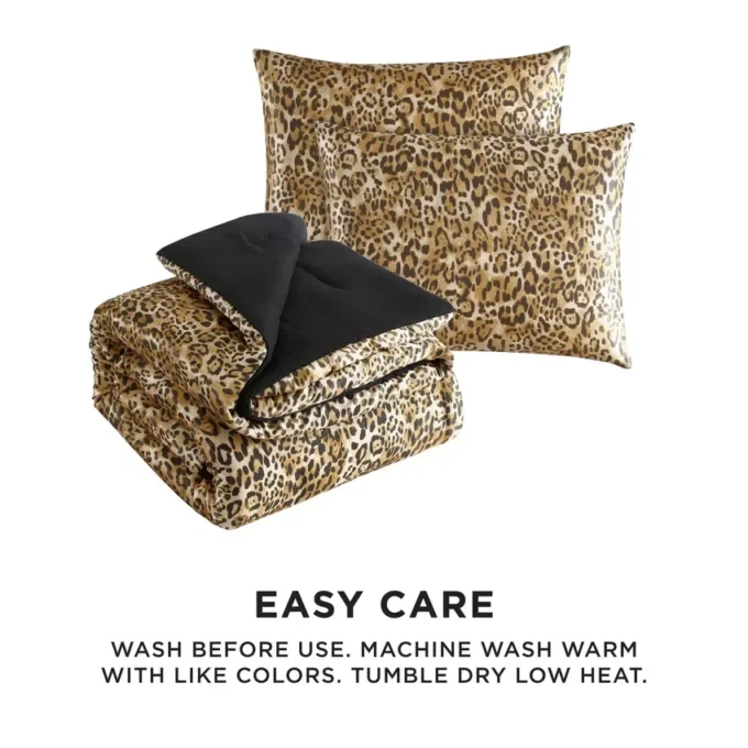 Monica Leopard Satin Reversible Comforter Set