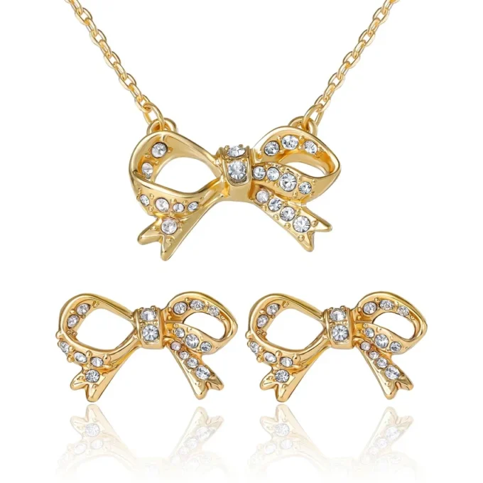 Pava Bow Necklace & Stud Earring Set