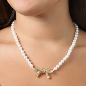 Pearl Necklace with Pava Bow Pearl Necklace with Pava Bow