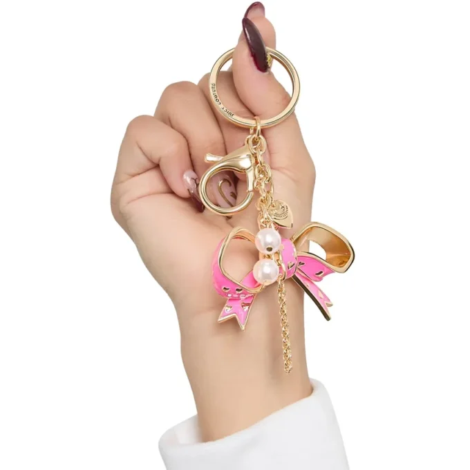 Pink Enamel Heart Keychain Bag Charm