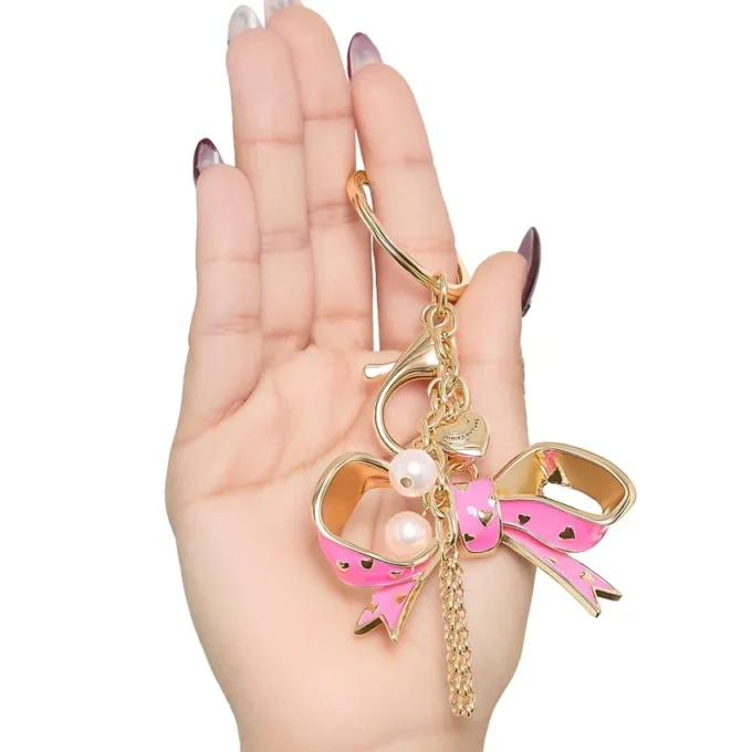 Pink Enamel Heart Keychain Bag Charm