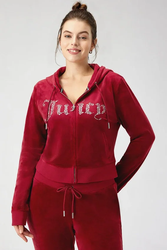 Plus-Size Front Mixed Crystals Velour Hoodie Plus-Size Front Mixed Crystals Velour Hoodie