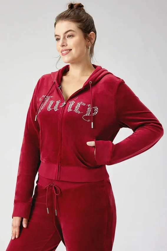 Plus-Size Front Mixed Crystals Velour Hoodie Plus-Size Front Mixed Crystals Velour Hoodie