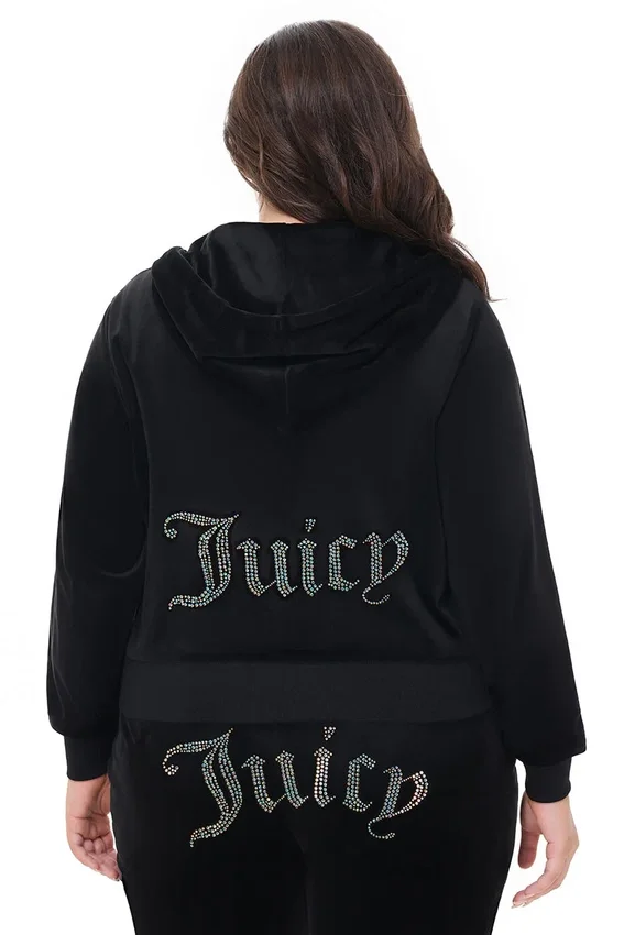 Plus-Size Technicolor Customizable Big Bling Velour Hoodie Plus-Size Technicolor Customizable Big Bling Velour Hoodie