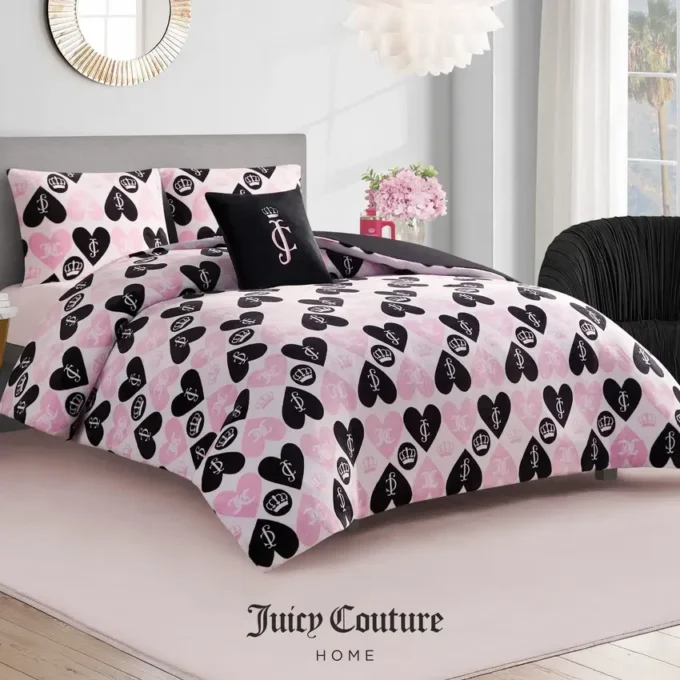 Plush Queen Heart Logo Reversible Comforter Set