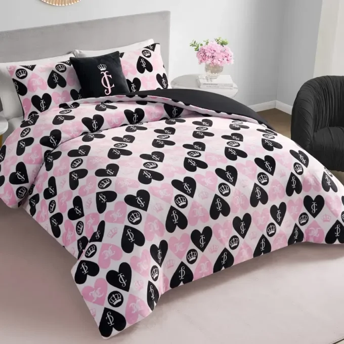 Plush Queen Heart Logo Reversible Comforter Set