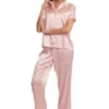 Satin Short Sleeve Notch Collar Pj Set