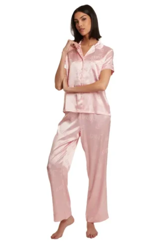 Satin Short Sleeve Notch Collar Pj Set