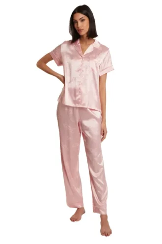 Satin Short Sleeve Notch Collar Pj Set