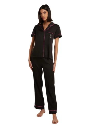 Satin Short Sleeve Notch Collar Pj Set