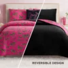 Solid Plush Reversible Cheetah Bows Comforter Set