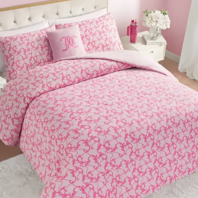 Solid Plush Reversible Cheetah Bows Comforter Set